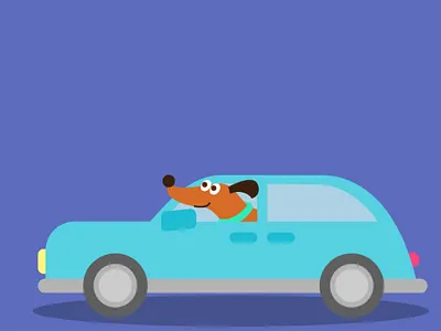 Dog riding home android app colorpalette dog illustration material design pets published vector
