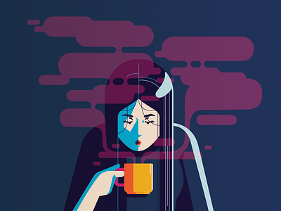 Hello dribbble. coffe cup flat girl illustration