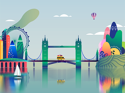 Magical London ! 2d animation gaming gif illustration island london magical motion graphics tower bridge uiux