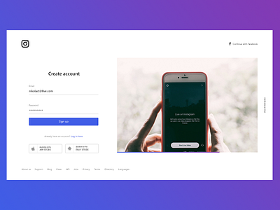 Instagram Sign Up page idea design instagram landing page sign up ui web