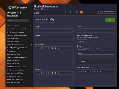 Training Portal CMS - Hands-on activity section backend cms content html editor prototype text editor tinymce training portal ui ux wizard