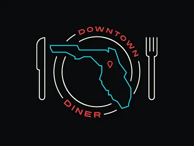 Downtown Diner - Neon Sign badge brand branding breakfast burgers diner downown food fries logo retro vintage