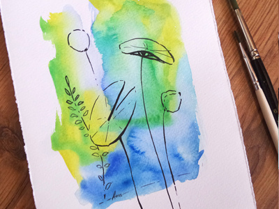 Sketch blue drawing green idea ink nature sketch watercolor