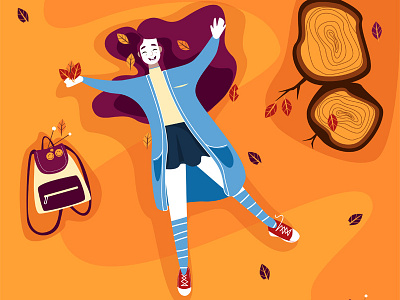 Hello October autumn girl happy illustration leaves rugzag sneakers tree