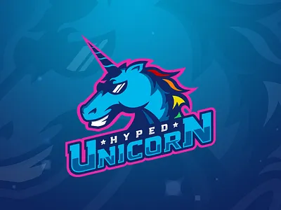 Hyped Unicorn Mascot Logo blue branding esports gaming hyped logo logo design mascot rainbow unicorn unicorn mascot