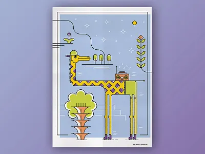 Giraffe blaster cap ghetto hip hop illustrator moon plant purple roller song yellow