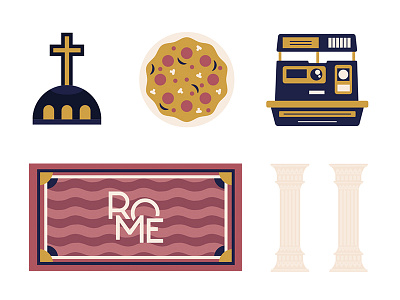 Rome Iconography camera city detail flat food icon illustration letter pizza travel typography wip