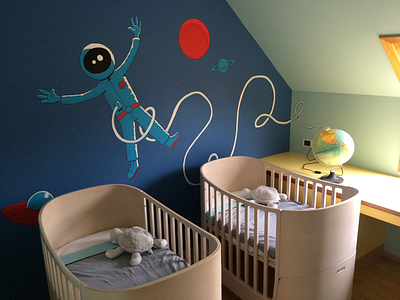 Boys' Room astronaut boys room kids room mural paint posca space ufo wall wallart wallpiece