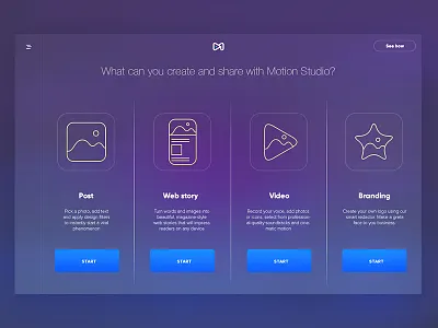Create and Share app branding constructor desktop post service share social start ui ux web