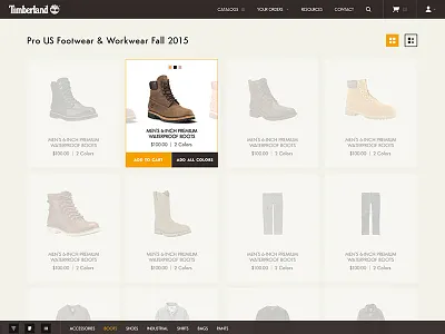 Timberland Product Ordering app boots product shopping timberland ui ux