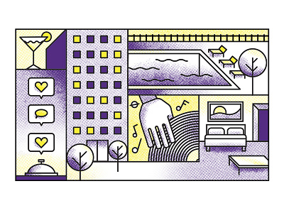 Experiential Hotels halftone hospitality hotel hotels illustration shading