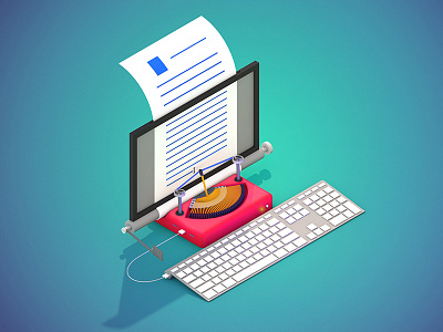 Old in New - Type writer keyboard c4d flat icon keyboard light model ps render surreal type writer