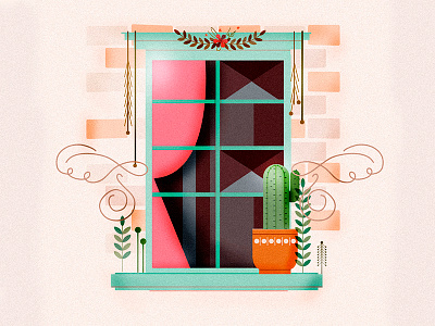 Window Illustration balcony illustration plants window