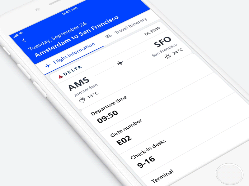 Schiphol ✈︎ flight information airport app boarding pass flight ios principle travel ui ux