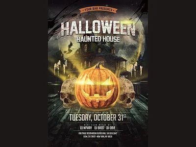Halloween Skull Flyer flyer graphic halloween party pumpkin skull terror typography