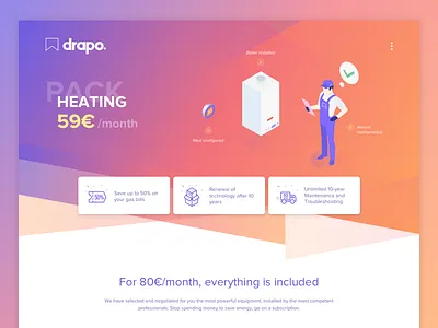 New up ! animation drapo gradient heat heating landing ui webdesign
