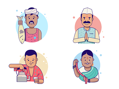 Character set 2 bangalore chaiwala character fisherman flat flower seller garland india indian street politician street