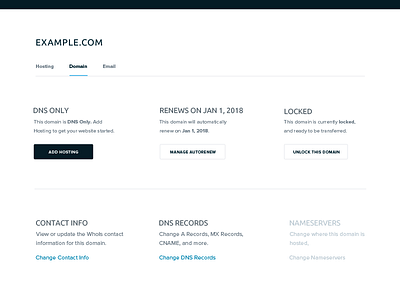 Manage Domains dashboard interface minimal panel ui ux