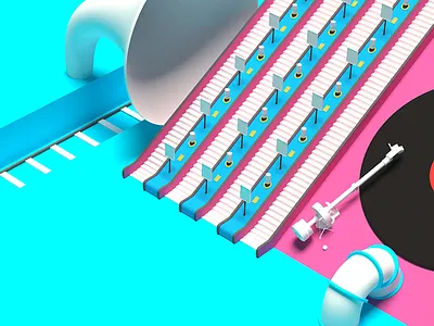 Audio advertising in the metro 3d advertising audio business clean color creative illustration lowpoly metro minimal subway