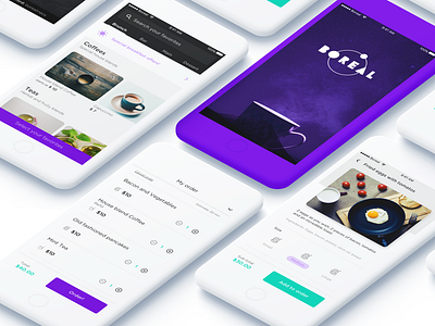 _Boreal App app bar boreal cafe digital food green interaction menu prototype purple restaurant