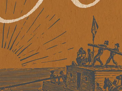 Gig Poster design engraving flatboat gig poster music poster river screen print sunset