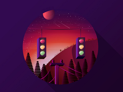 Hello Dribbble! illustration illustrator nature sunrise traffic lights