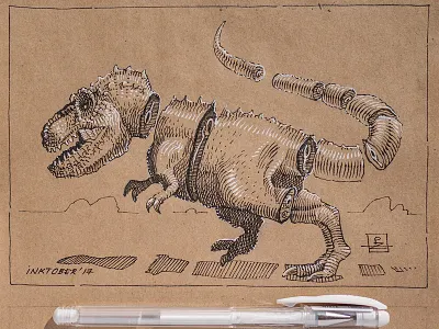 Inktober day 2. Divided editorial engraving etching graphic hatching illustration ink inktober trex woodcut