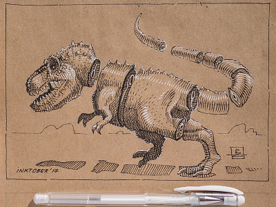 Inktober day 2. Divided editorial engraving etching graphic hatching illustration ink inktober trex woodcut