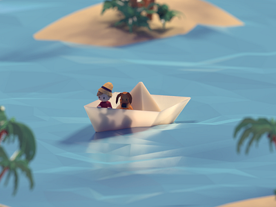 Paper boat journey (wip) adventure b3d blender boat boy dog isometric low poly paperboat render