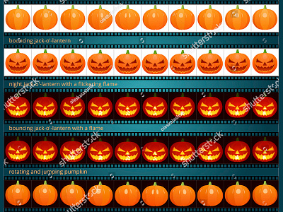 Looped sequences of animated Pumpkins animated animation bounce flash frames halloween jack o lantern looped pumpkins rotate sequence vector