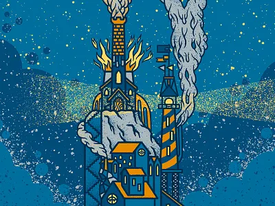 ✨🌅🏭🌅✨ Lighthouse's Island ✨🌅🏭🌅✨ architecture building burn cloud factory house illustration light lighthouse sea smoke