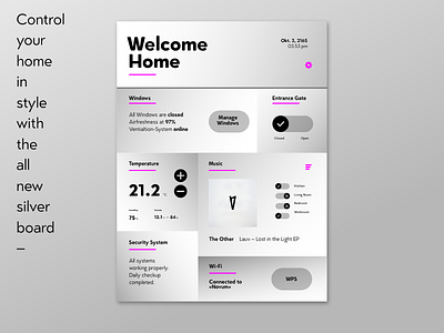DailyUI #021 Home Monitoring Dashboard daily dashboard design home interface magenta monitoring music temperature ui user