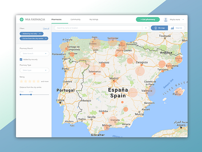Pharmacies On Map farmacia filter healthcare map medical nearby pharmacy range scale search site spain