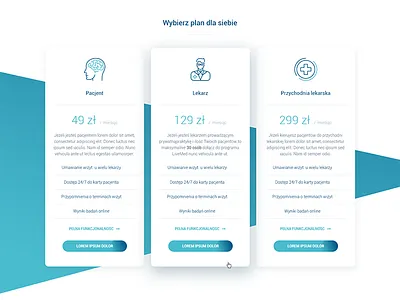 Pricing tables - medical website columns cta design icons medical medicine price pricing table ui ux