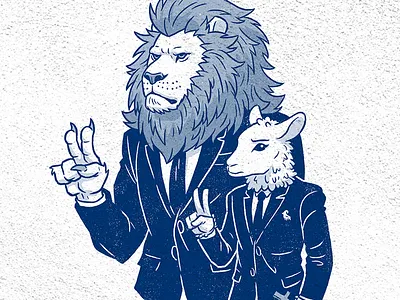 Lion & Lamb - Close up agent animals anthropomorphic christ jesus king lamb lion peace suit tie zoo