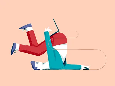 Working Hard character computer design gym hard work illustration laptop mouse pose