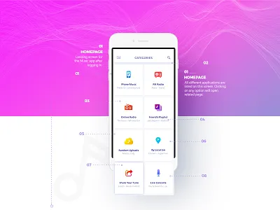 Long view of Music App! android app colourful concept design fun mobile music