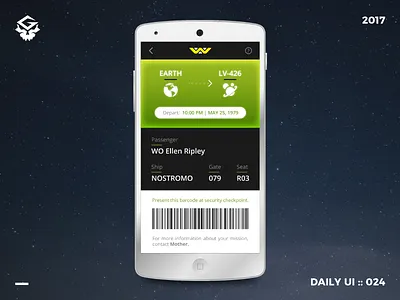 Alien Boarding Pass | #dailyui #024 024 alien app boarding pass dailyui illustrator mobile