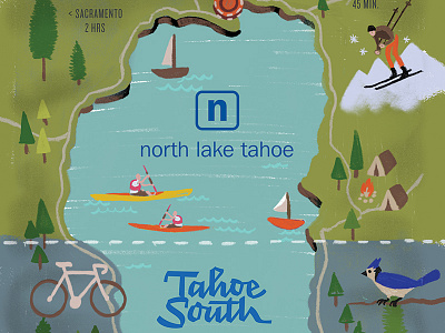 Lake Tahoe map illustration drawing illustration lake map