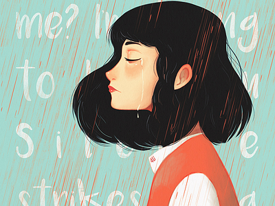 Can you hear me digital art digital painting drawing girl illustration painting poster rain