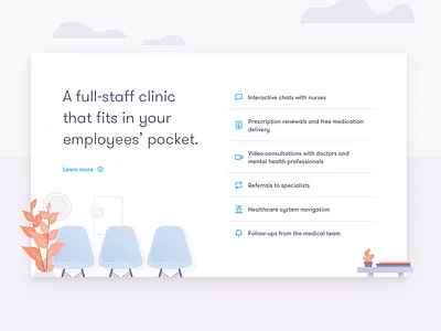 Dialogue - Feature Card card chair clinic eames features health healthcare hospital illustration ui waiting room