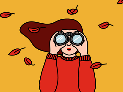 Inktober Day 4 autumn binoculars character fall girl inktober leaves orange yellow