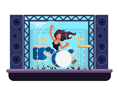 Drummer babe design drummer drums flat girl guitarist illustration lady musician rockster vector