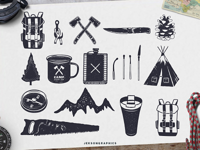 Hand Drawn Adventure Symbols adventure badge boyscout camping emblem forest logo mountain patch pine retro tent sticker