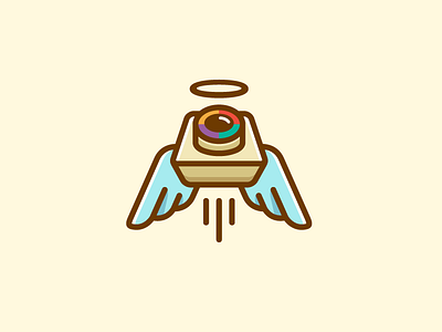 Camera + Angel angel halo camera lens charity donation color colorful dynamic fun fly flying logo identity snap portrait speed motion symbol mark vintage classic wing wings