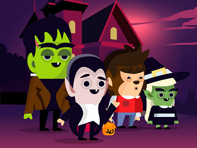 Halloween Night character characters dracula frankenstein halloween illustration man werewolf witch