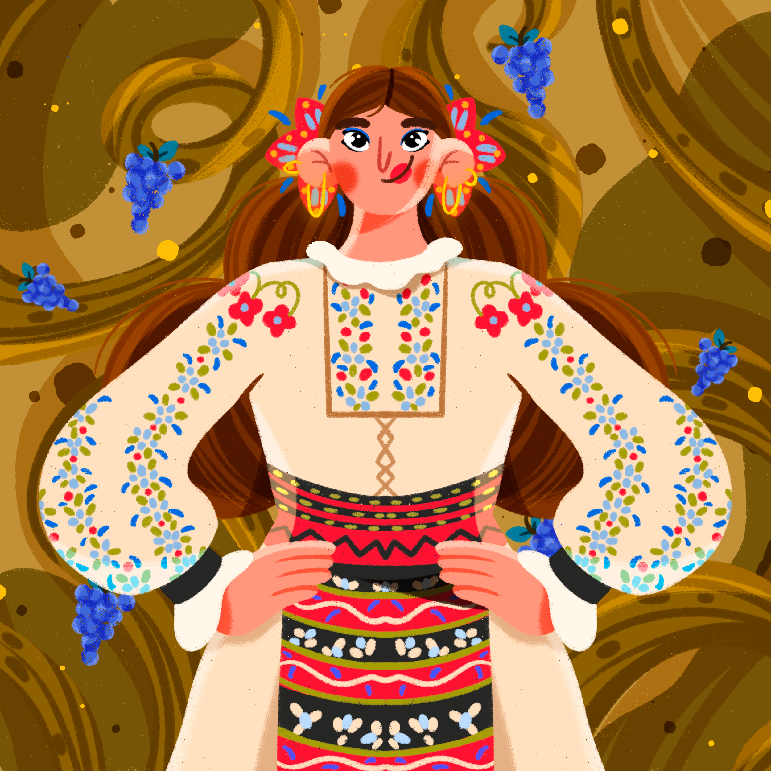 Beautiful Moldavian girl 2d character design commercial culture cute art design grapes graphic design illustration illustration art moldavian moldova national costume procreate senior illustrator vector
