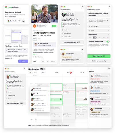 Focus Calendar calendar event meeting menu modal pop up product design saas schedule ui ux web