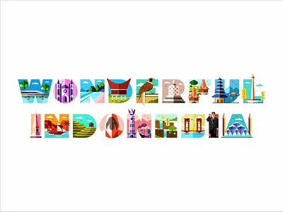 Wonderful Indonesia borobudur branding cenderawasih culture illustration indonesia landmark lettering monas orangutan type