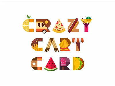 Crazy Cart Card Logo branding doughnut food truck hotdog ice cream illustration logo mexican orange pizza tacos truck watermelon